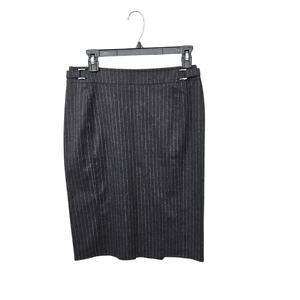 Philippe Adec Wool Midi Grey Strip Pencil Skirt Attached Belt Size 4 Small